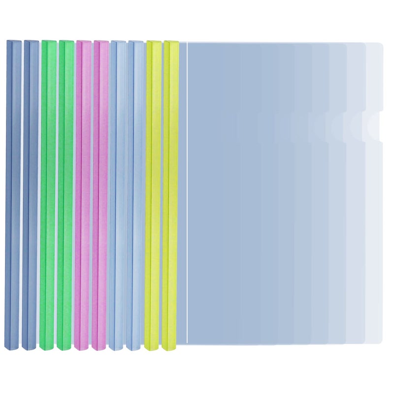 Ysenchan 10 Pack Clear Report Covers A4 Size with Sliding Bars, 15mm Presentation File folders Binder, 130 Sheet Capacity, 5 Assorted Colors - Image 1